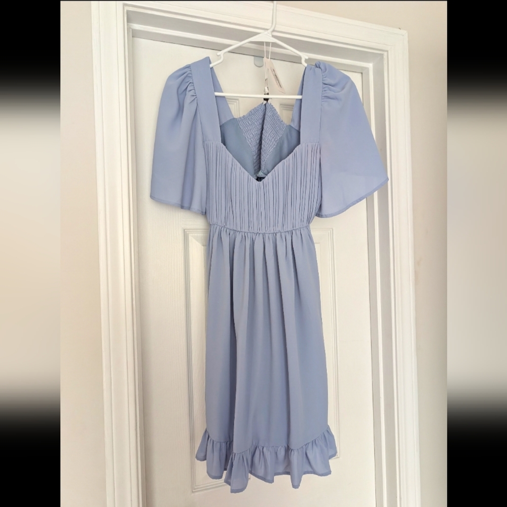 L Love Brand Soft Blue Pleated Babydoll Dress